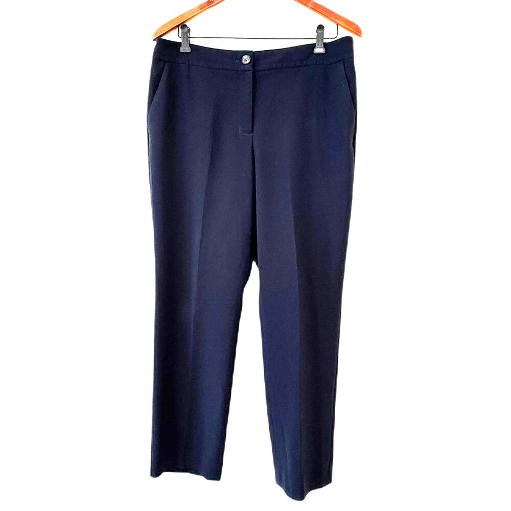 Talbots Dress Pants 12 Petite Navy Blue Straight Leg Lined Office Work Career